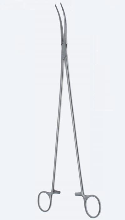 Зажими для препарування, Overholt, фіг. 3, вигнуті, зубчасті щелепи, з кремальєрою, загальна довжина 350 мм. Бренд - Asanus Medizintechnik Gmb, Німеччина